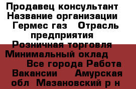 Продавец-консультант › Название организации ­ Гермес-газ › Отрасль предприятия ­ Розничная торговля › Минимальный оклад ­ 45 000 - Все города Работа » Вакансии   . Амурская обл.,Мазановский р-н